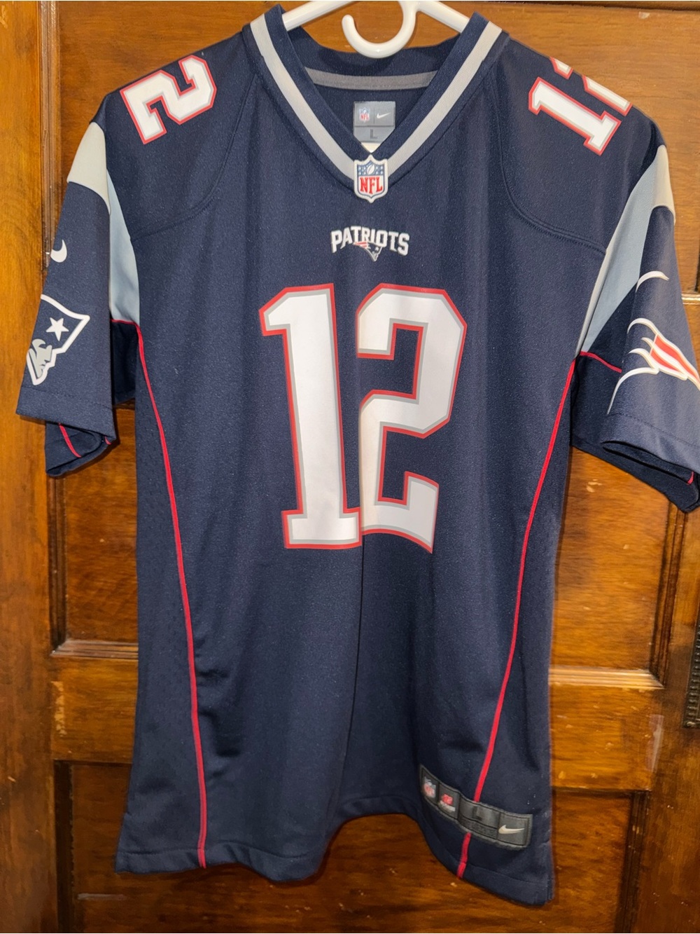 Nike Kids Navy Patriots #12 Football Jersey with White & Red Accents